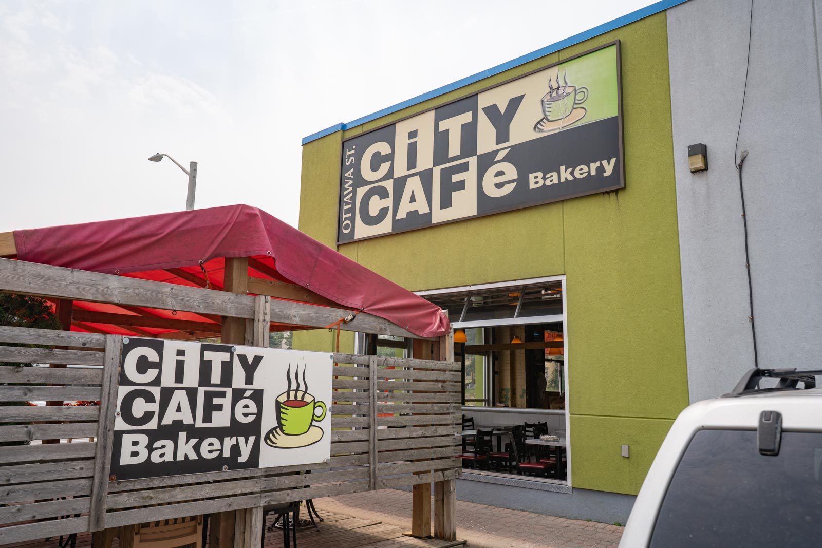 The City Café Bakery storefront and patio on Ottawa Street